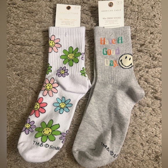 American Eagle Outfitters Accessories - American Eagle AE Have a Good Day & Flower Smiley® Colorful ‘90s Crew Socks Set